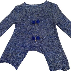 Vintage 90 S miss shop silver and blue‎ see through bow long sleeve top size m